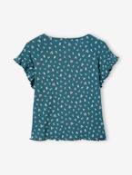 T-shirt em canelado, estampada às flores, para menina azul-tinta+cru 