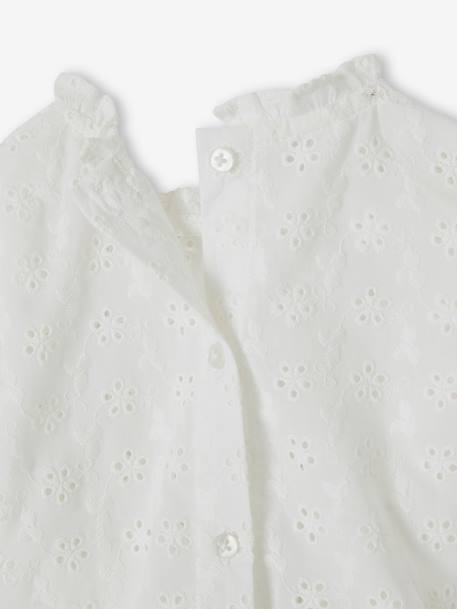 Blusa em bordado inglês, com folhos, para bebé branco+rosa-pálido 