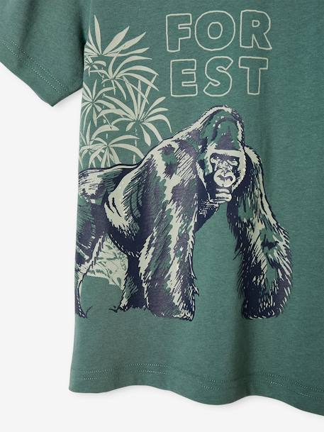 T-shirt animal, em puro algodão bio, para menino verde-salva 