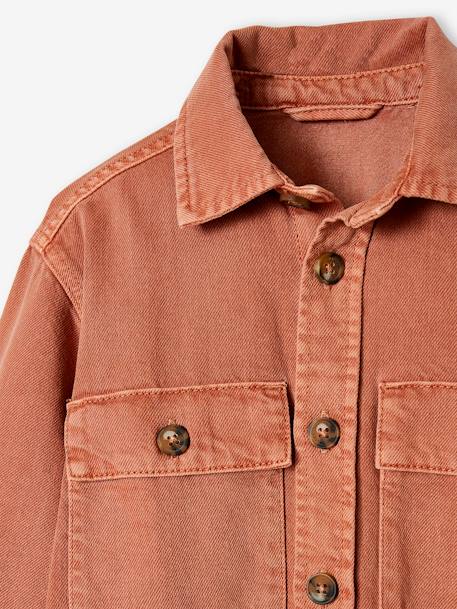 Casaco modelo camisa, em tecido com efeito de tingimento tipo pigmento, para menino terracota 