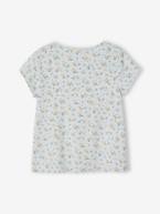 T-shirt modelo blusa às flores, para menina azul-céu+cru 