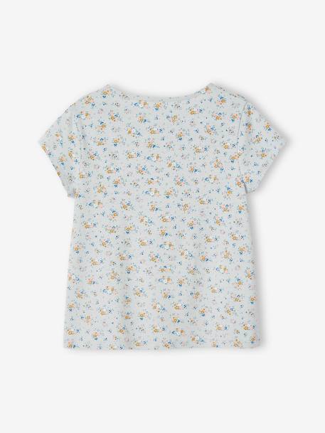 T-shirt modelo blusa às flores, para menina azul-céu+cru 