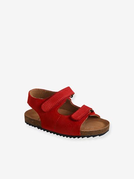 Sandálias em pele, com barras autoaderentes, para bebé menino bege estampado+vermelho 