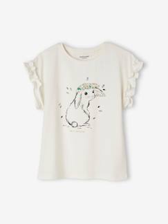 Menina 2-14 anos-T-shirts-T-shirt com motivo irisado, mangas curtas com folho, para menina