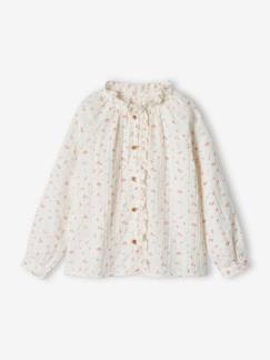 Personalizáveis-Menina 2-14 anos-Blusas, camisas-Blusa com folhos, personalizável, em gaze de algodão, estampada às flores, para menina