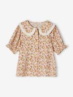 Blusa às flores, gola claudine, mangas curtas, para menina cru 