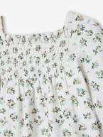 Vestido aos favos e às flores, para bebé branco 