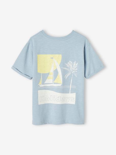 T-shirt com barco grande atrás, para menino azul-céu 