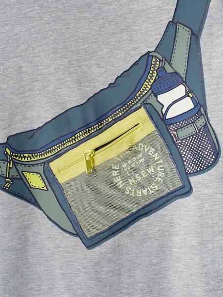 T-shirt estampada com bolsa de cintura a fingir e bolso com fecho, para menino cinza mesclado 