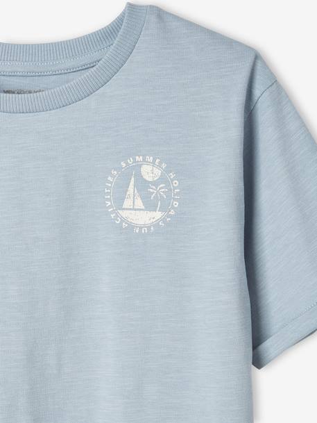 T-shirt com barco grande atrás, para menino azul-céu 