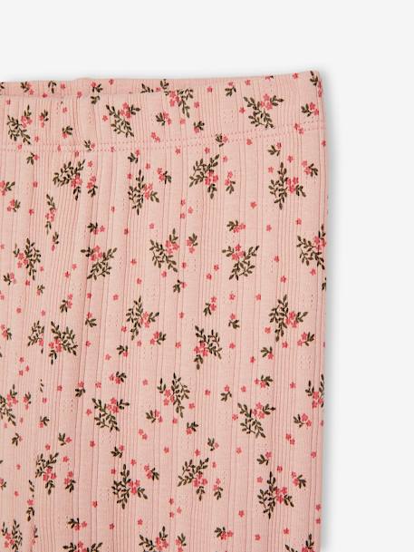 Leggings estampadas às flores, em malha ajurada fantasia, para menina rosado 