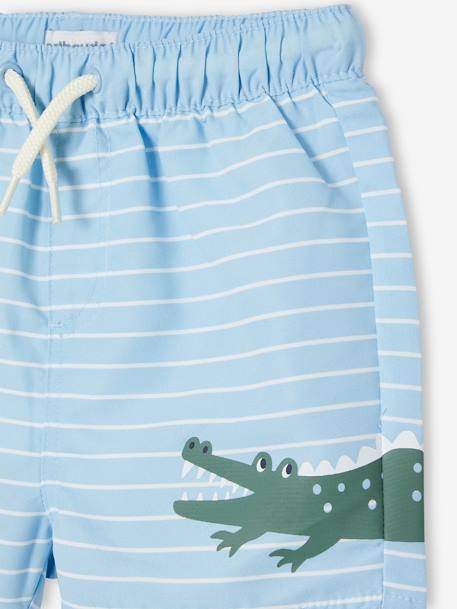 Calções de banho estampados com crocodilo, para bebé menino riscas azuis 
