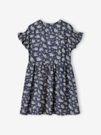 Vestido às flores com botões, para menina azul+azul-azure+cru+marinho 