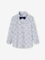 Camisa às flores e laço papillon, para menino azul estampado+verde estampado 