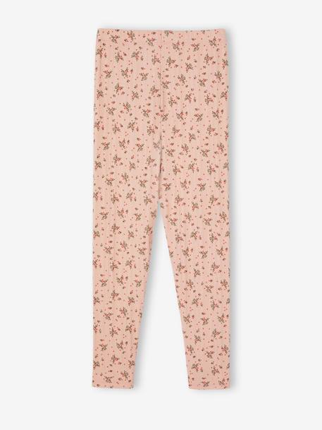 Leggings estampadas às flores, em malha ajurada fantasia, para menina rosado 