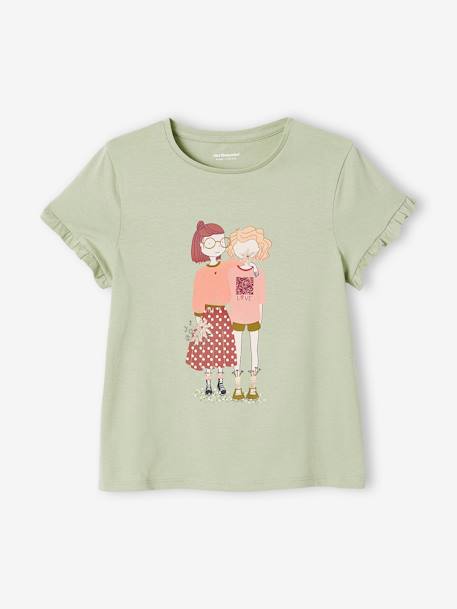 T-shirt com bicicleta, para menina BRANCO MEDIO LISO COM MOTIVO+cru+rosado+rosa-pálido+verde-água 