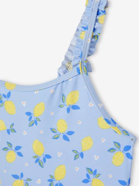 Fato de banho, estampado com limões, para menina azul-céu 