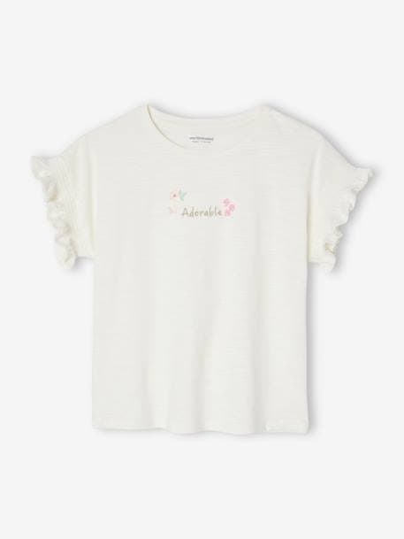 T-shirt com bordado 'adorable', mangas curtas aos favos cru 