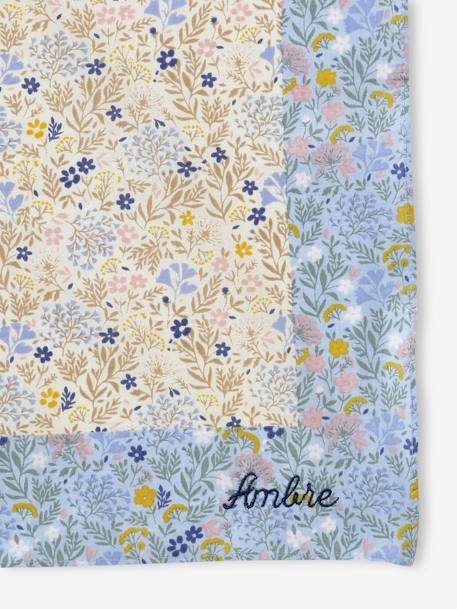 Lenço estampado às flores, personalizável, para menina azul-céu 