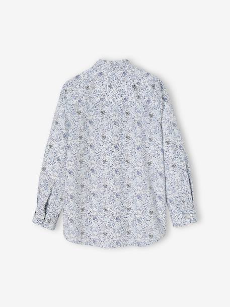 Camisa às flores e laço papillon, para menino azul estampado+verde estampado 