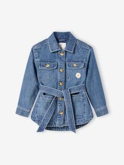 Denim-Menina 2-14 anos-Casaco estilo safari, em ganga, inscrição love bordada atrás, para menina