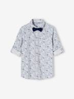 Camisa às flores e laço papillon, para menino azul estampado+verde estampado 