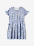 Vestido às flores com botões, para menina azul+azul-azure+cru+marinho 