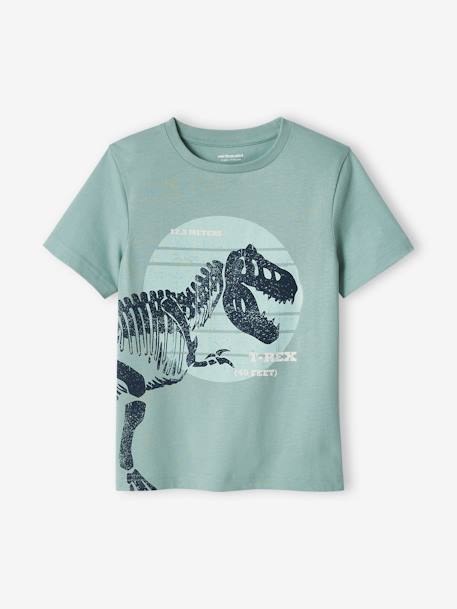 T-shirt com dinossauro grande, para menino AZUL VIVO LISO COM MOTIVO+verde-menta 