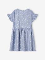 Vestido às flores com botões, para menina azul+azul-azure+cru+marinho 