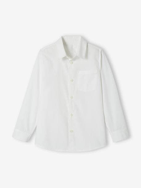 Camisa lisa, de mangas compridas, para menino branco 