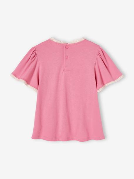 Blusa com detalhes de bordado ajurado, para menina rosa-bombom 