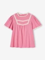 Blusa com detalhes de bordado ajurado, para menina rosa-bombom 