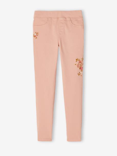 Treggings morfológicas bordadas, para menina, medida das ancas Larga rosado+VERDE ESCURO LISO COM MOTIVO 