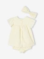 Conjunto de 3 peças: vestido + calções + fita de cabelo, para bebé amarelo-pastel 