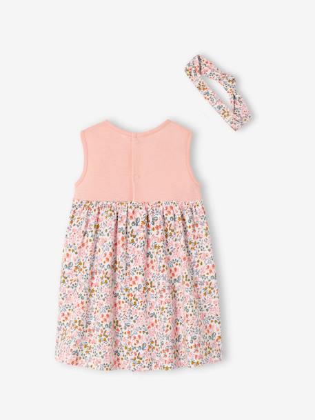 Vestido e fita do cabelo a condizer, para bebé cru+rosado+VERDE CLARO ESTAMPADO 