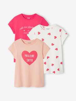 Menina 2-14 anos-T-shirts-Lote de 3 t-shirts sortidas com detalhes irisados, para menina