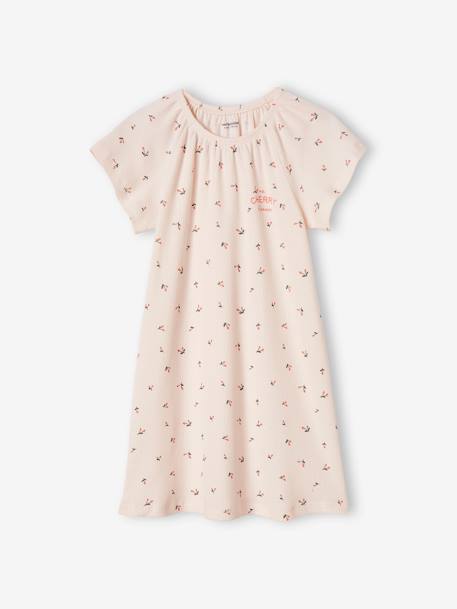 Camisa de dormir cerejas, em malha canelada + leggings lisas, para menina rosa-nude 