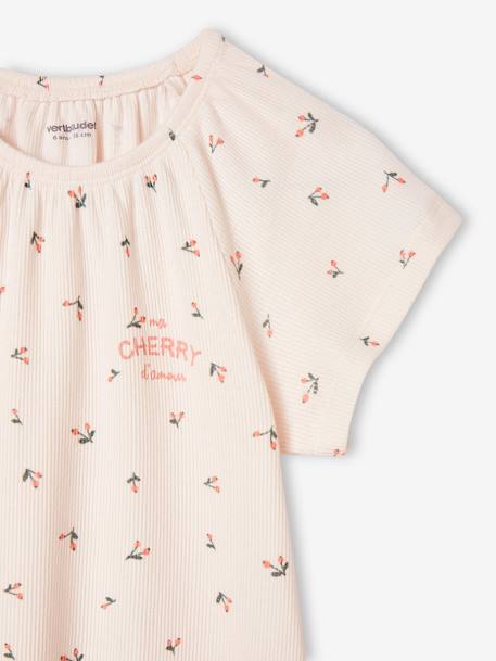 Camisa de dormir cerejas, em malha canelada + leggings lisas, para menina rosa-nude 