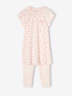 Camisa de dormir cerejas, em malha canelada + leggings lisas, para menina rosa-nude 