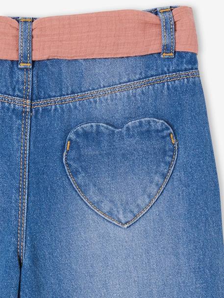 Jeans largos e cinto em gaze de algodão, comprimento pelos tornozelos, para menina stone 