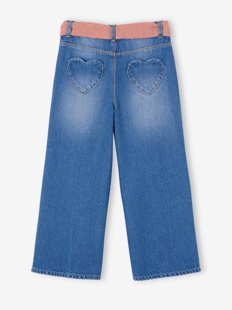 Jeans largos e cinto em gaze de algodão, comprimento pelos tornozelos, para menina stone 