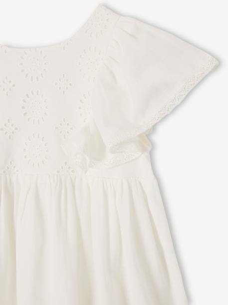 Vestido de cerimónia, detalhes em bordado inglês, para menina cru 