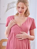 Vestido bimatéria, cruzado, especial gravidez e amamentação rosa-velho 