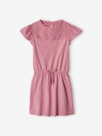 Vestido com bordado inglês, para menina malva+ROSA ESCURO LISO+rosa-pálido+verde-água 