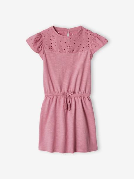 Vestido com bordado inglês, para menina malva+ROSA ESCURO LISO+rosa-pálido+verde-água 