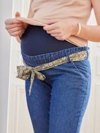 Jeans corte paperbag com cinto, para grávida AZUL ESCURO LISO 