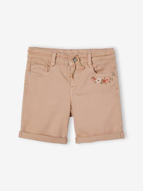 Bermudas com flores bordadas, para menina rosado 