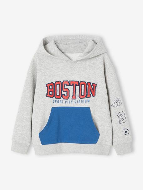 Sweat de desporto com capuz, motivo team Boston, para menino cinza mesclado 