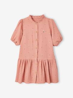 Menina 2-14 anos-Vestidos-Vestido com botões, mangas 3/4, em gaze de algodão, para menina