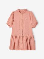 Vestido com botões, mangas 3/4, em gaze de algodão, para menina rosa-blush 